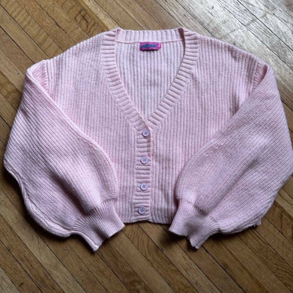 Edikted Pink Cardigan Sweater Puff Sleeve Oversized Size S Soft Girl